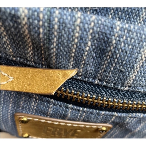 Frye Ivy Blue Denim Mini Backpack Striped Cotton Leather Gold Zipper - Picture 8 of 11